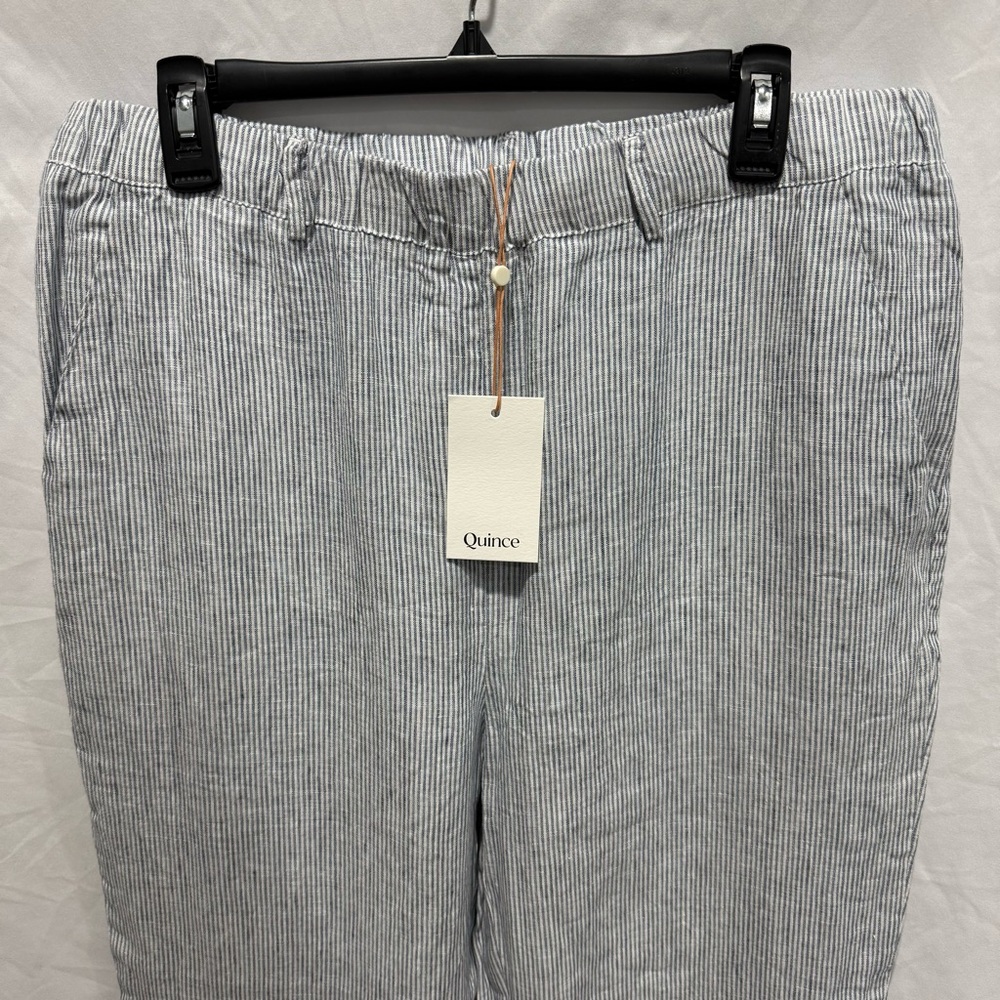 Quince Linen Pull On Pants L Pinstripe Linen Lightweight Summer Trouser Vacation - Picture 2 of 14
